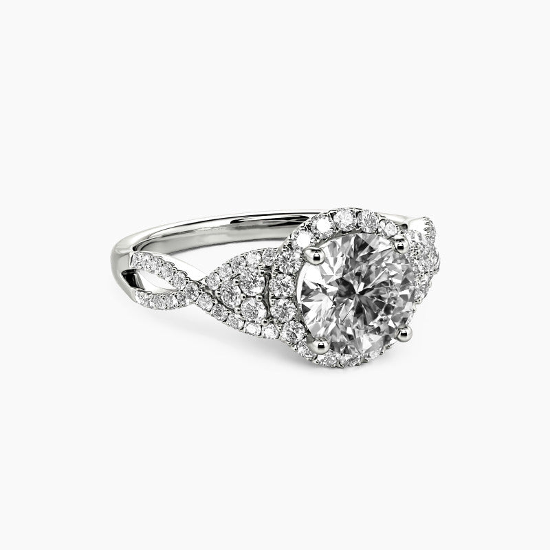 Halo Round Moissanite Twisted Pave Engagement Ring