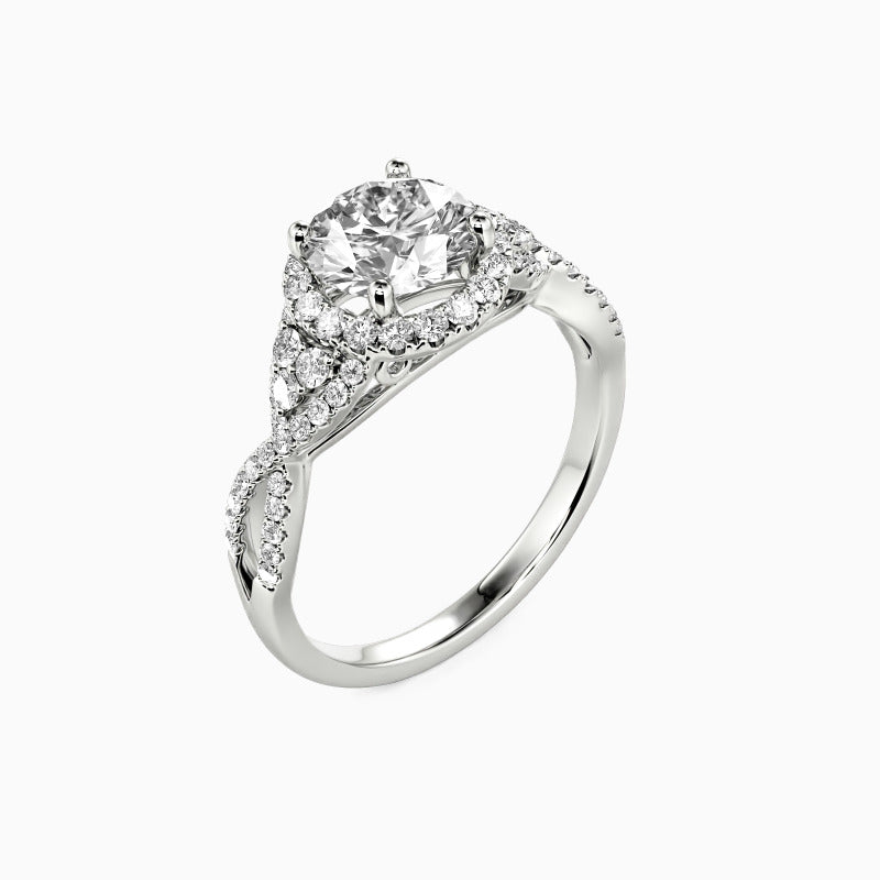 Halo Round Moissanite Twisted Pave Engagement Ring
