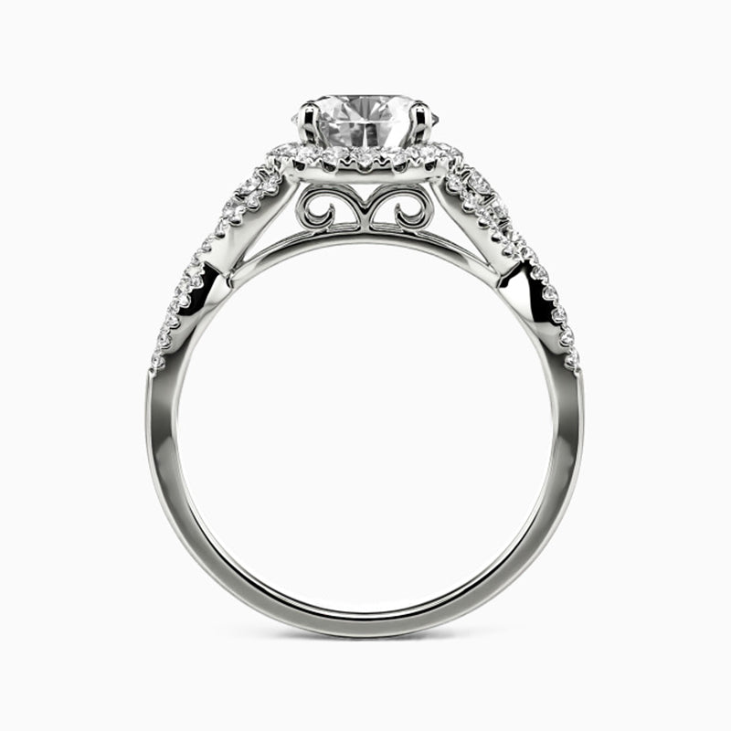 Halo Round Moissanite Twisted Pave Engagement Ring