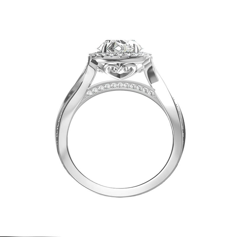 Halo Round Moissanite X-Cross Pave Engagement Ring