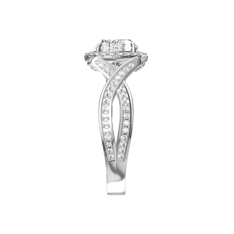 Halo Round Moissanite X-Cross Pave Engagement Ring