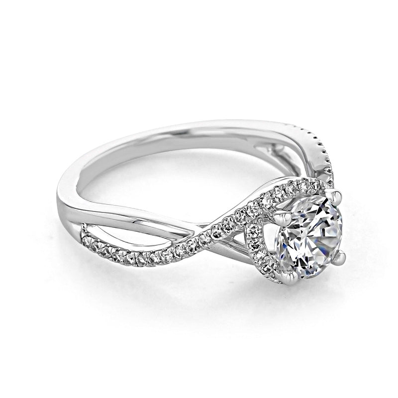 Halo Twisted Moissanite Crisscross Pave Engagement Ring