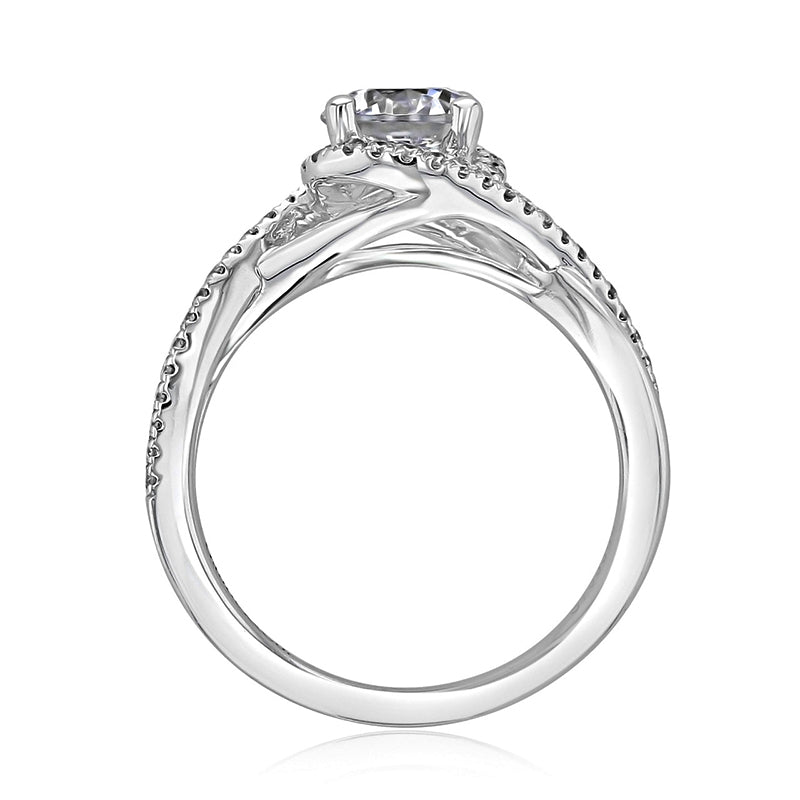 Halo Twisted Moissanite Crisscross Pave Engagement Ring