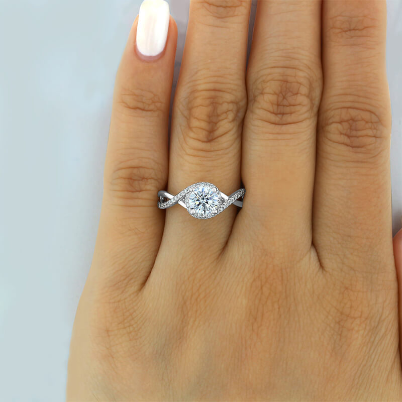 Halo Twisted Moissanite Crisscross Pave Engagement Ring