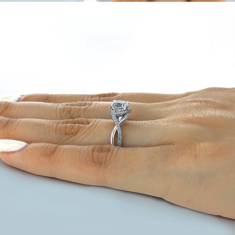Halo Twisted Moissanite Crisscross Pave Engagement Ring