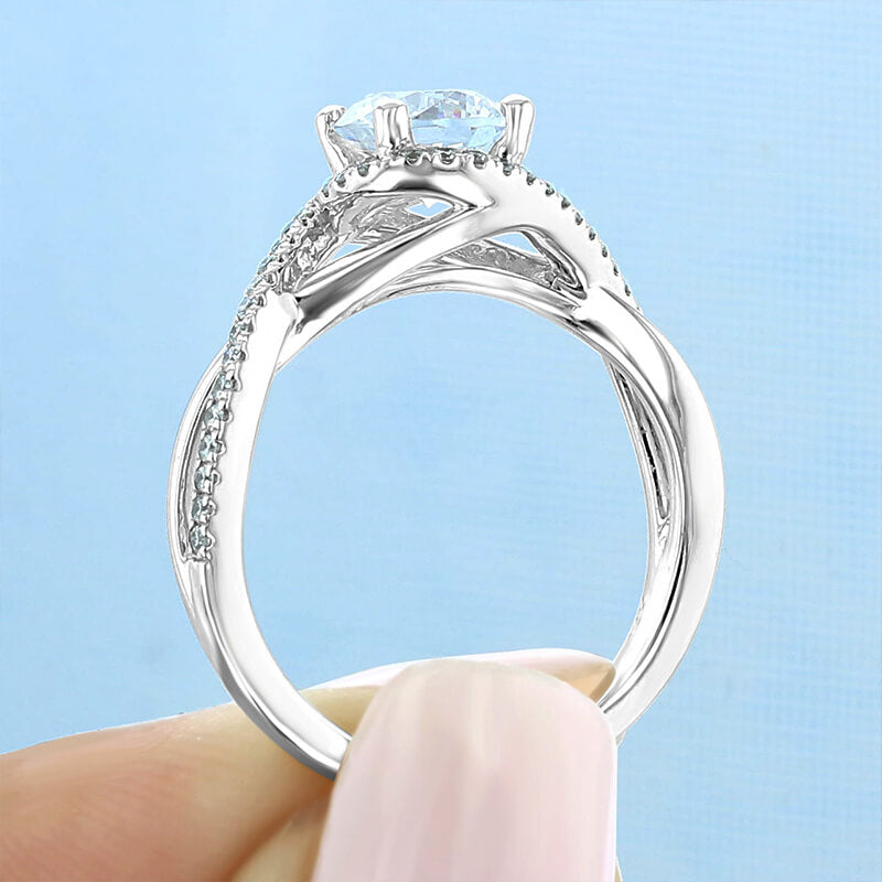 Halo Twisted Moissanite Crisscross Pave Engagement Ring