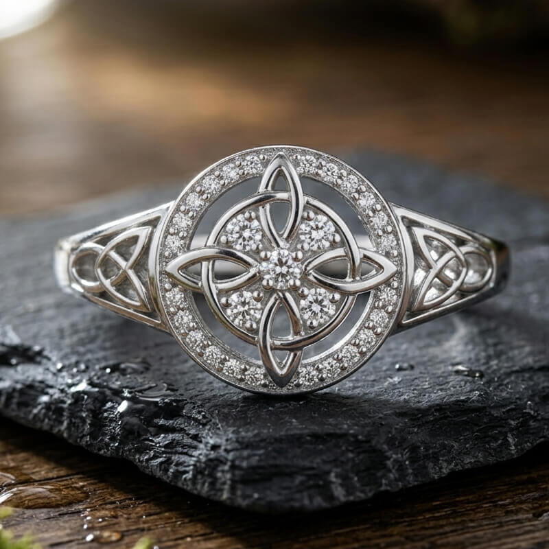 Halo Vintage Celtic Knot Moissanite Pave Engagement Ring