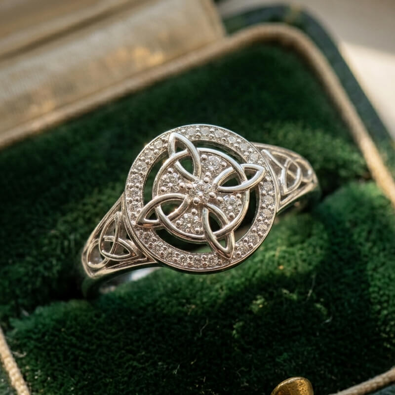Halo Vintage Celtic Knot Moissanite Pave Engagement Ring