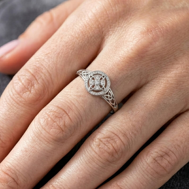 Halo Vintage Celtic Knot Moissanite Pave Engagement Ring