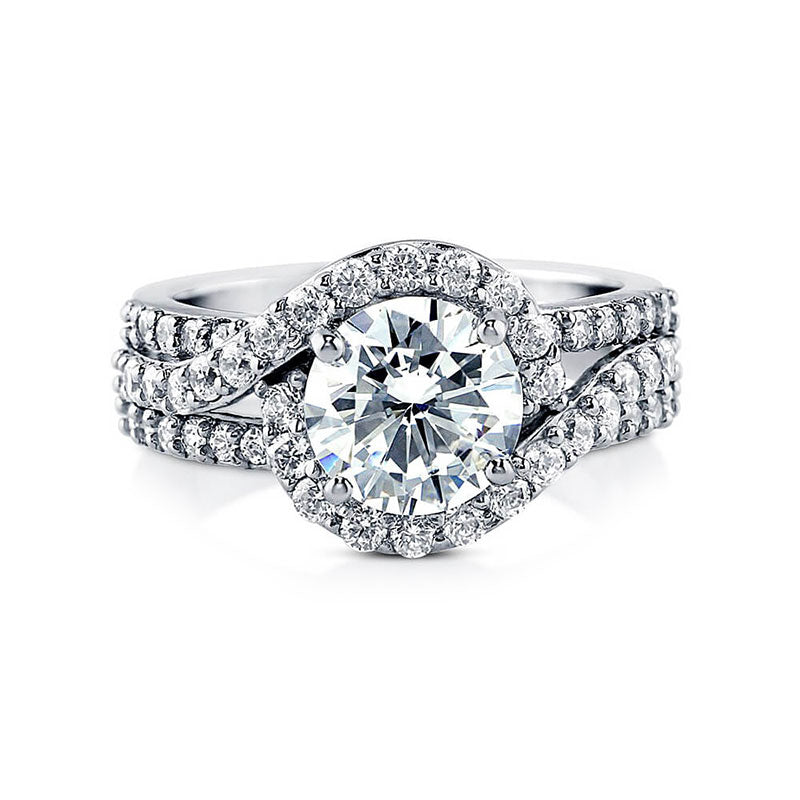 Halo Swirl Bypass Moissanite Triple Pave Engagement Ring