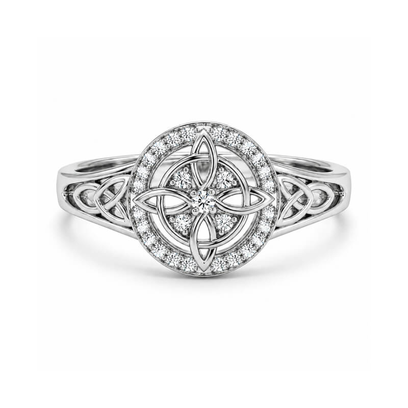Halo Vintage Celtic Knot Moissanite Pave Engagement Ring