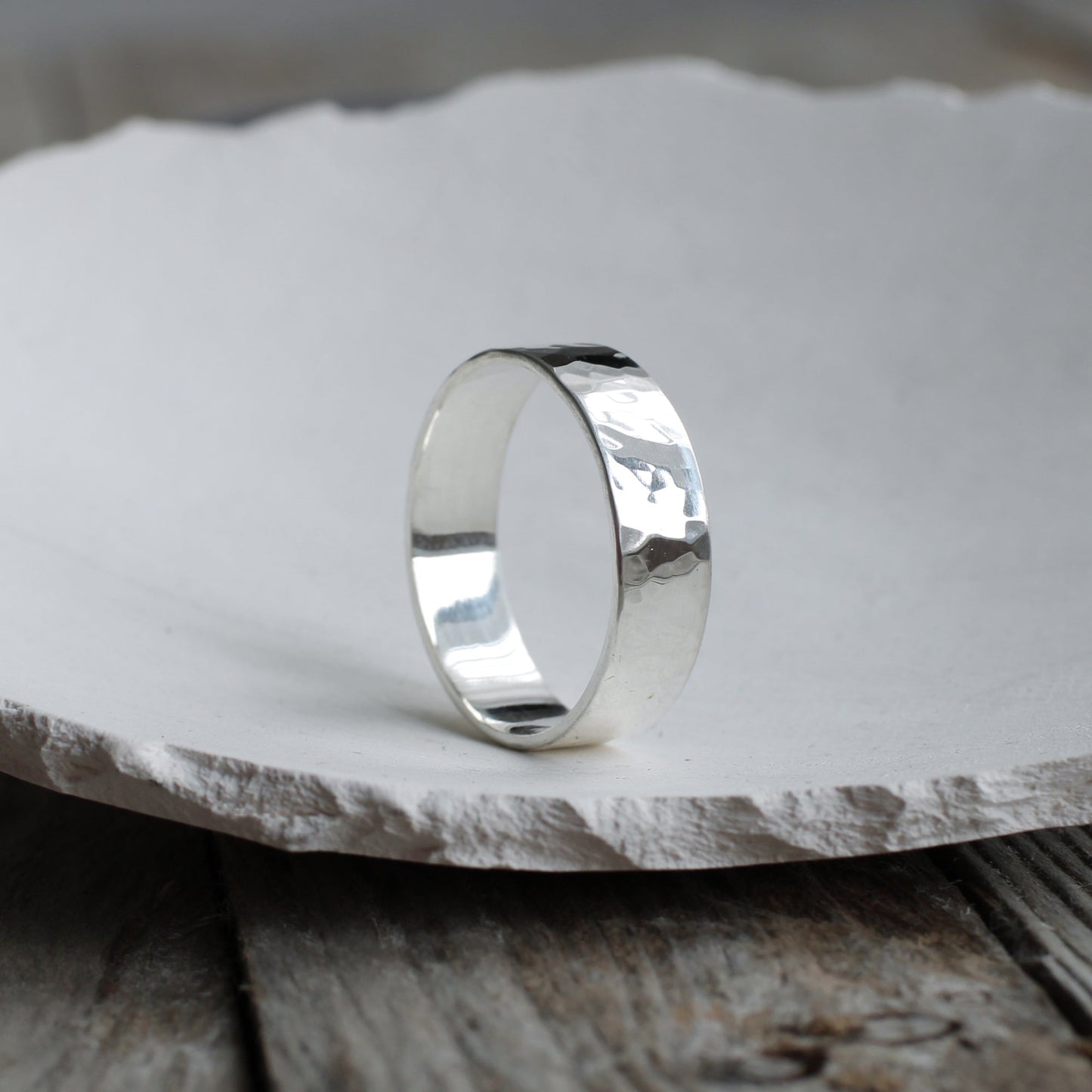 Hammered 6mm wide silver ring