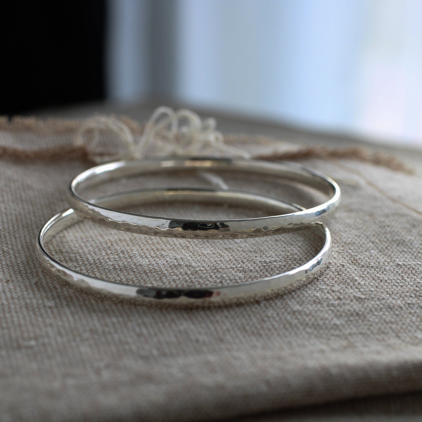 Hammered silver bangle