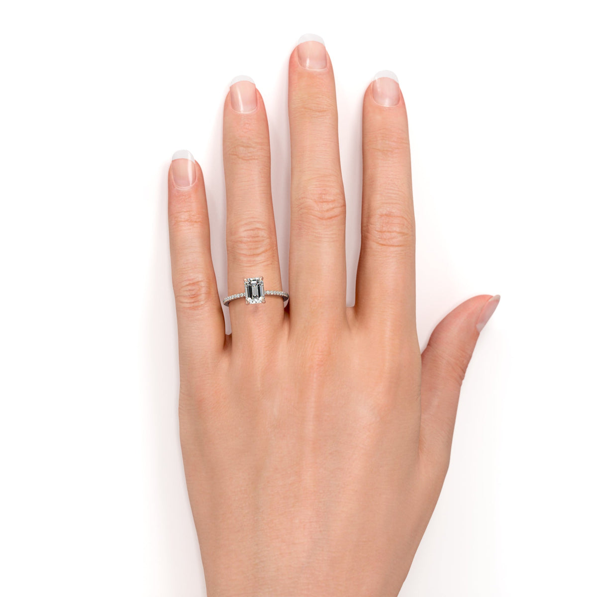 1.25 Carat Emerald Cut Moissanite Pave Engagement Ring