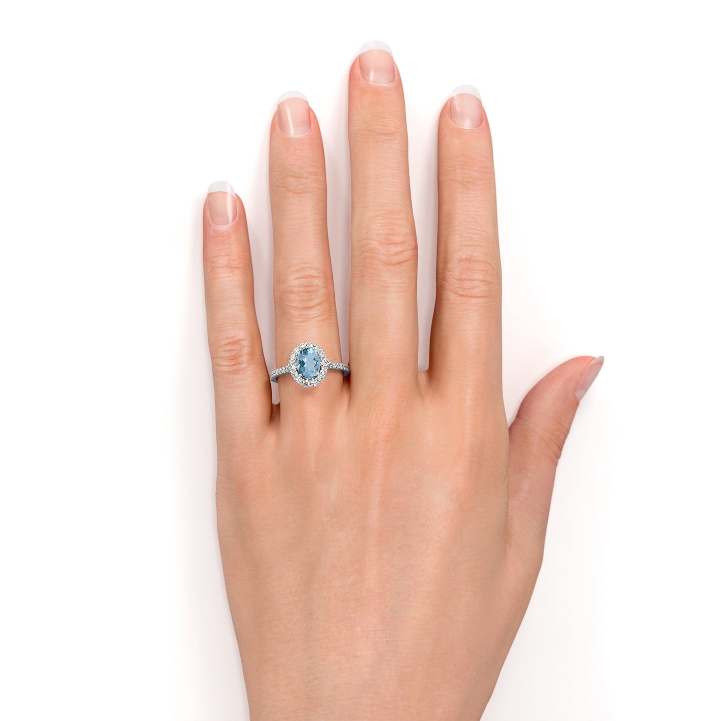 Halo 1.50 ct Oval Aquamarine Pave Engagement Ring