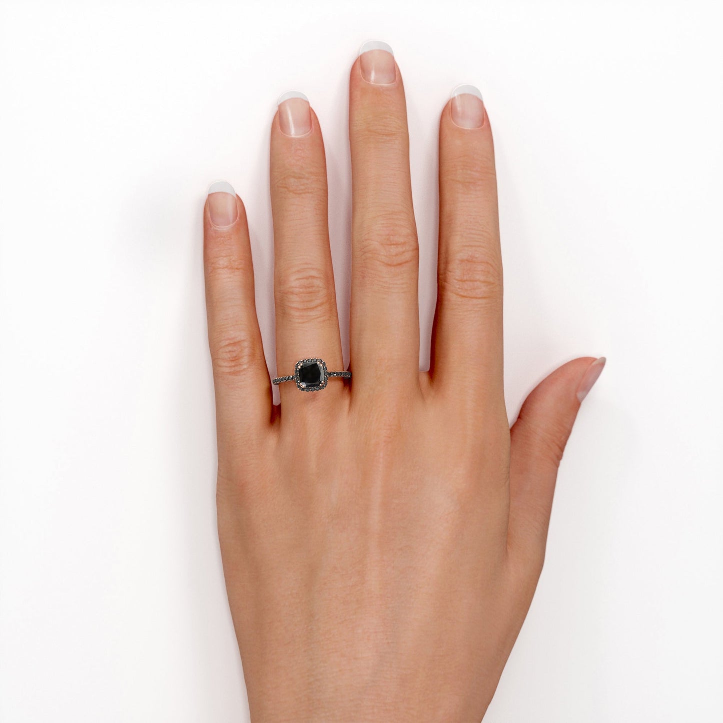 1.5 ct Cushion Lab Black Diamond Halo Engagement Ring