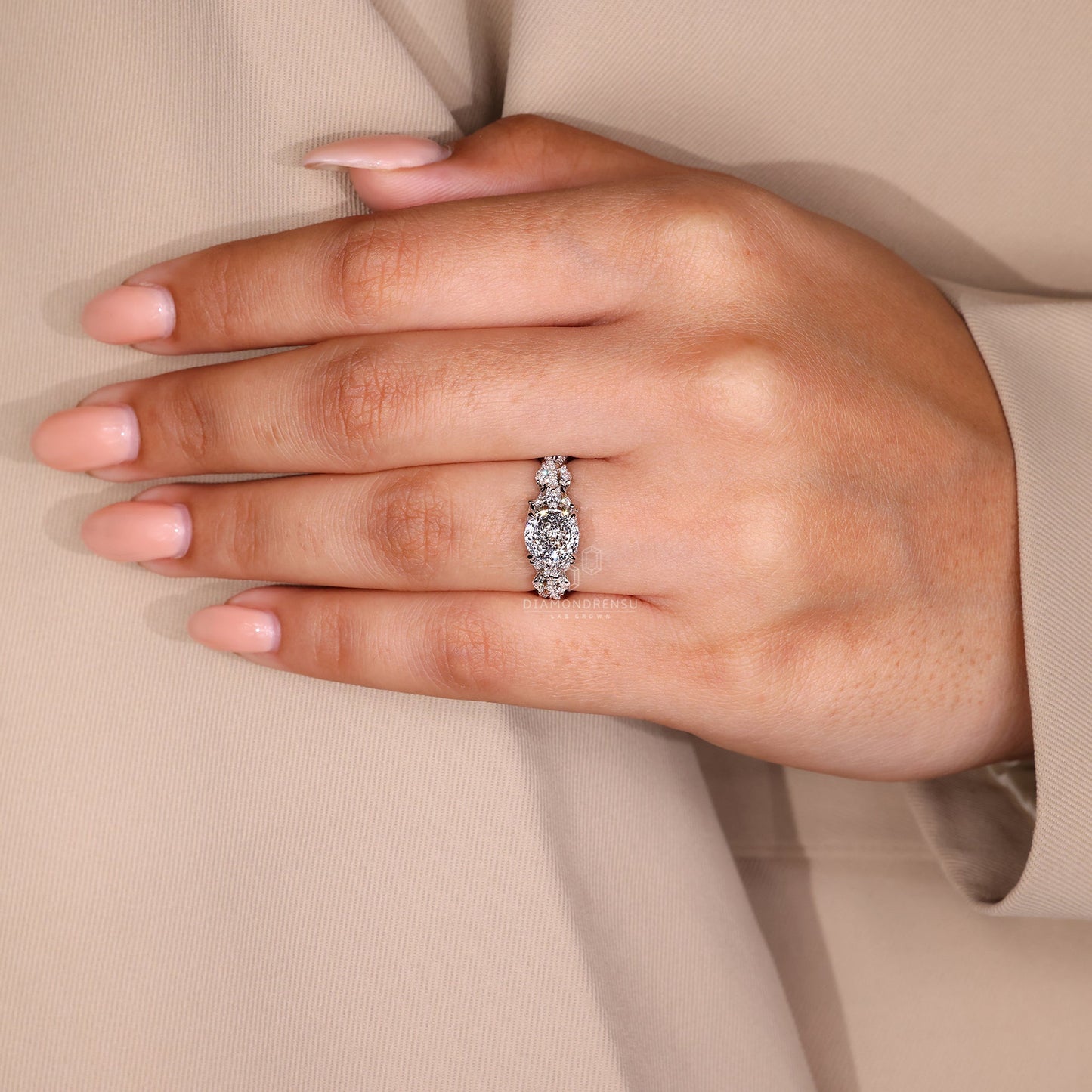 Vintage Style Portuguese Cut Diamond Ring with Twisted Pave Band
