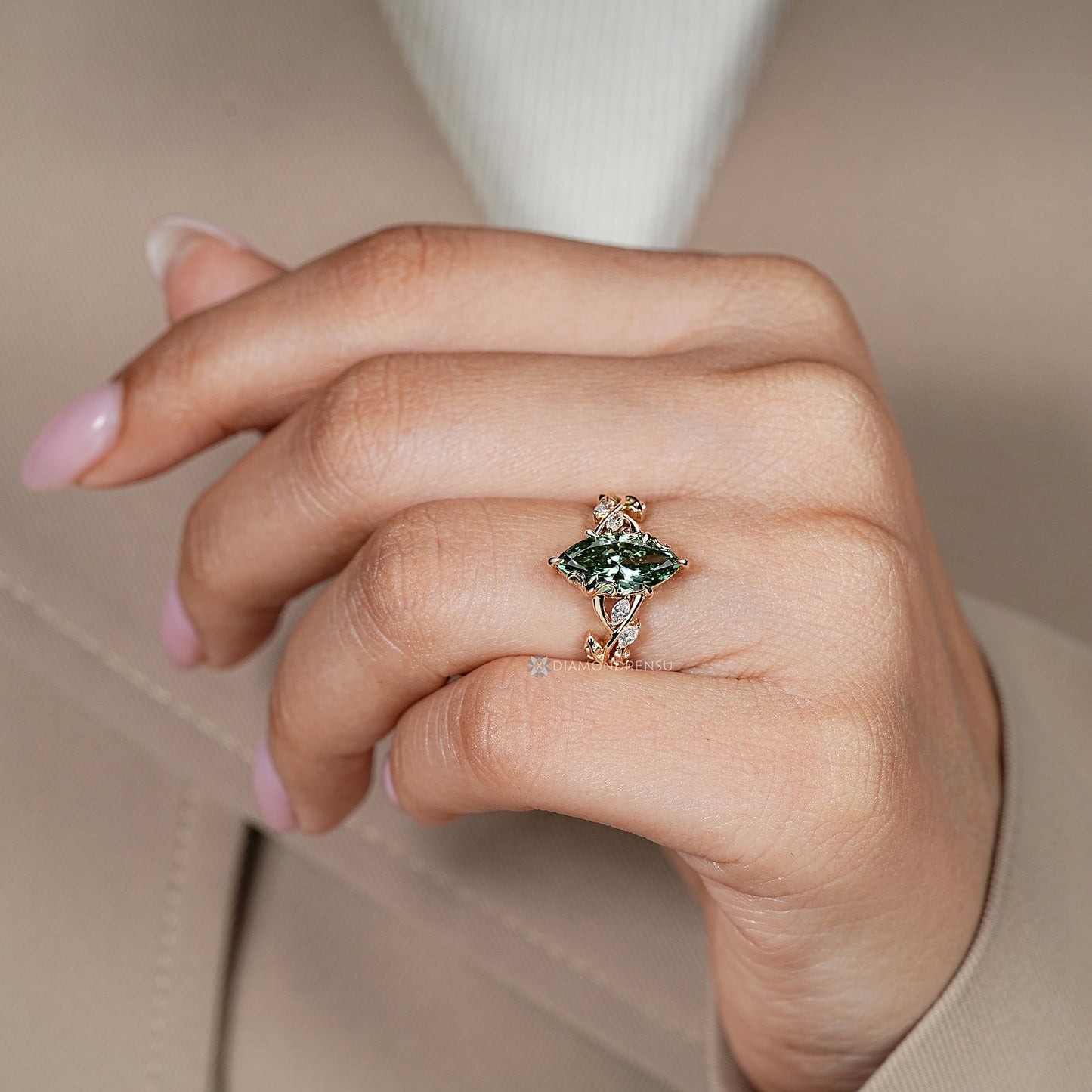 Green Marquise Nature Inspired Engagement Ring