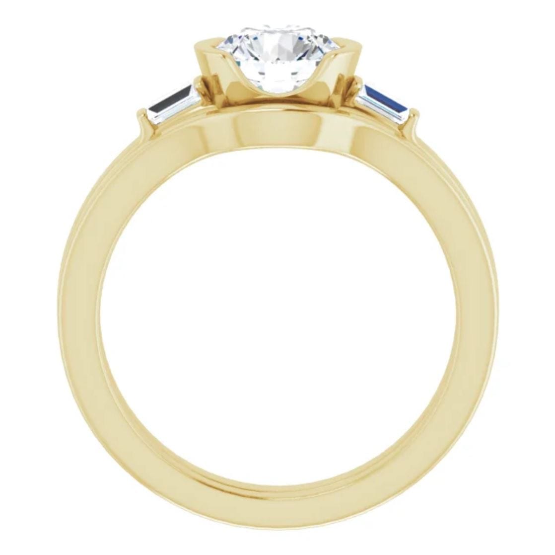 Harper Bridal Set - 1CTW Round Lab Diamond & Baguette Accented Half Bezel Engagement Ring & Band