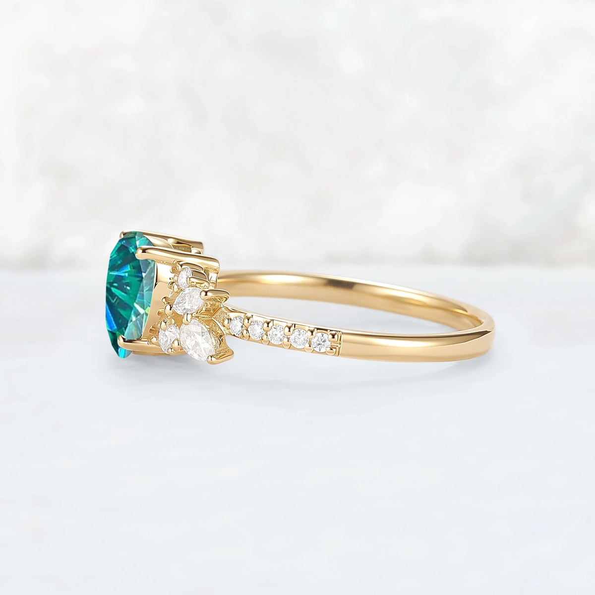 Heart-Cut Green Moissanite Cluster Engagement Ring