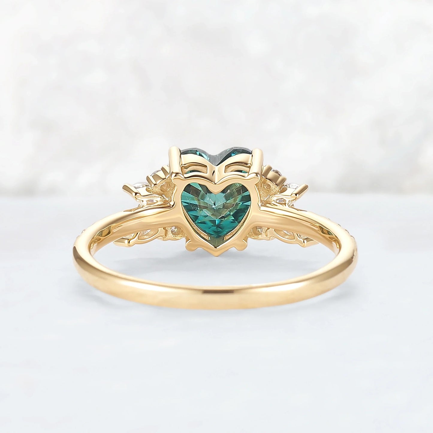 Heart-Cut Green Moissanite Cluster Engagement Ring