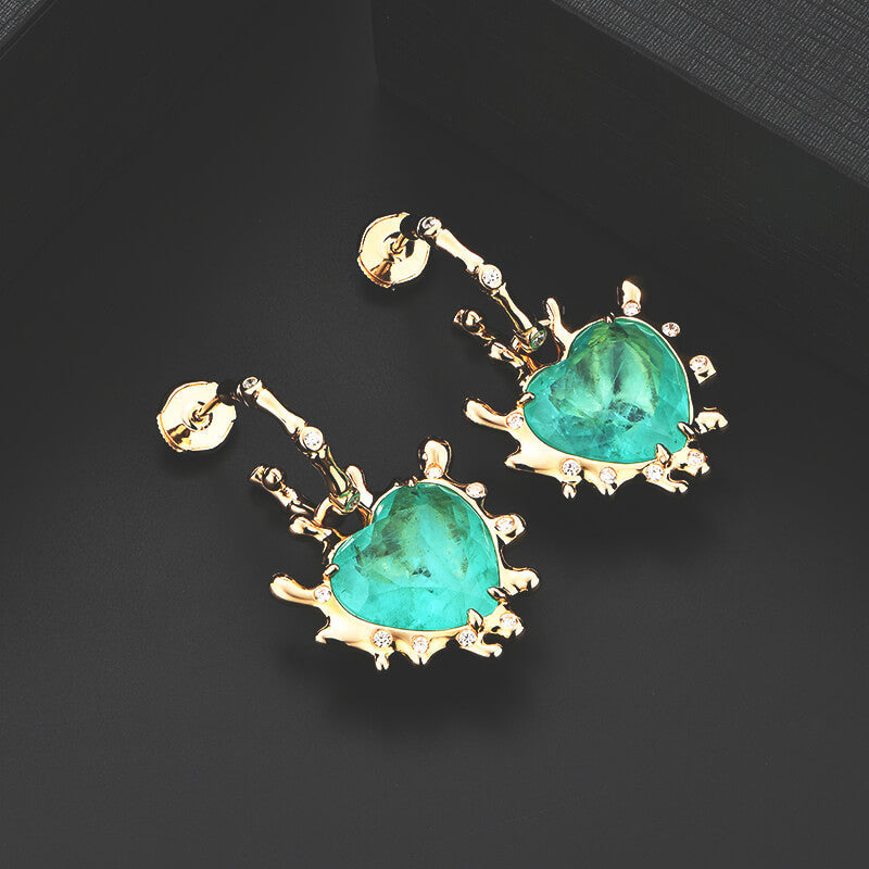 Heart-shaped Paraiba Tourmaline Bone Knot Sterling Silver Drop Earrings