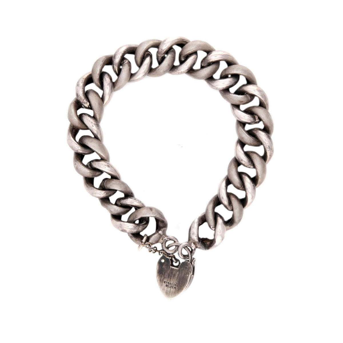 Victorian Sterling Silver Heart Padlock Link Bracelet