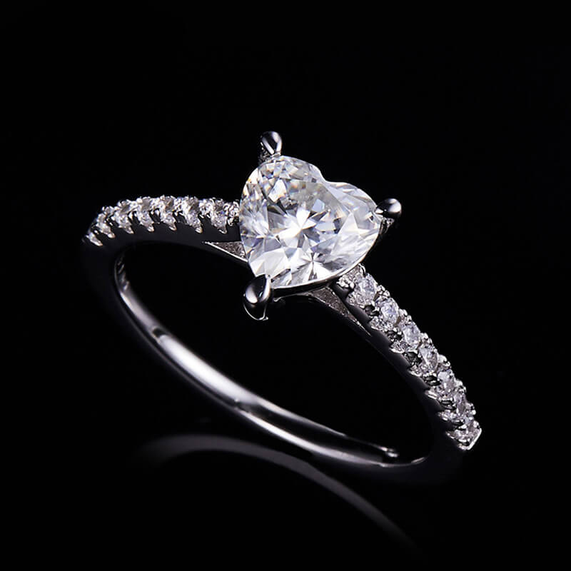 Heart Cut Moissanite Pave Engagement Ring In Sterling Silver