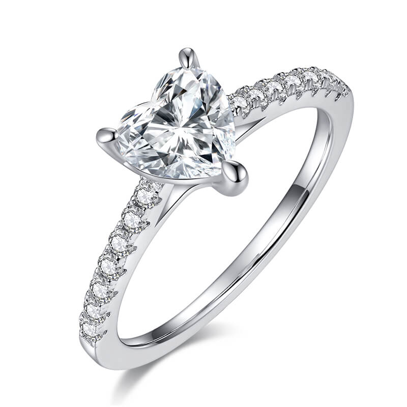 Heart Cut Moissanite Pave Engagement Ring In Sterling Silver