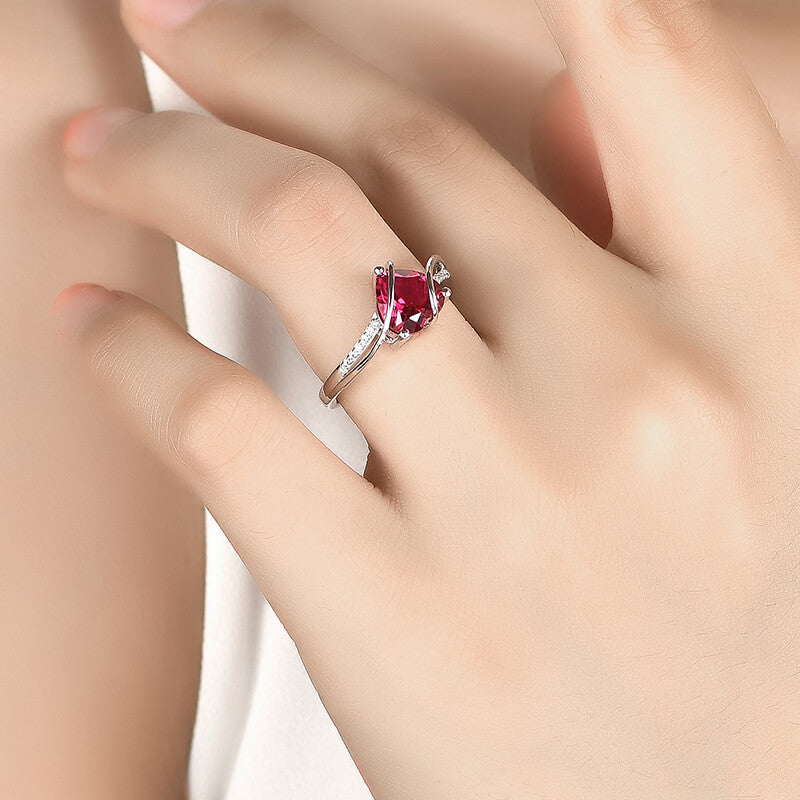 Heart Cut Ruby Split Shank Pave Sterling Silver Ring