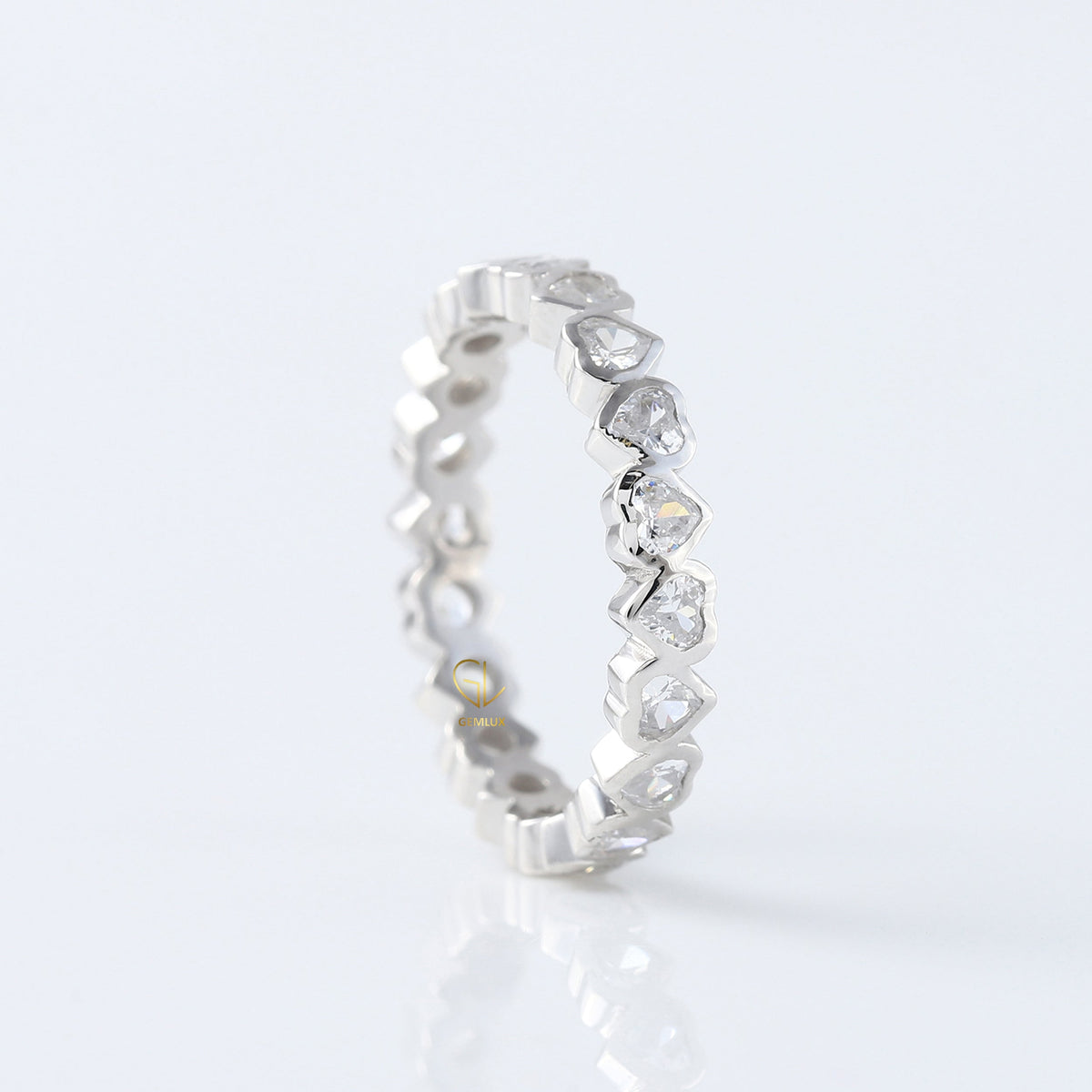 Heart Shape Moissanite Diamond Bezel Set Wedding Band