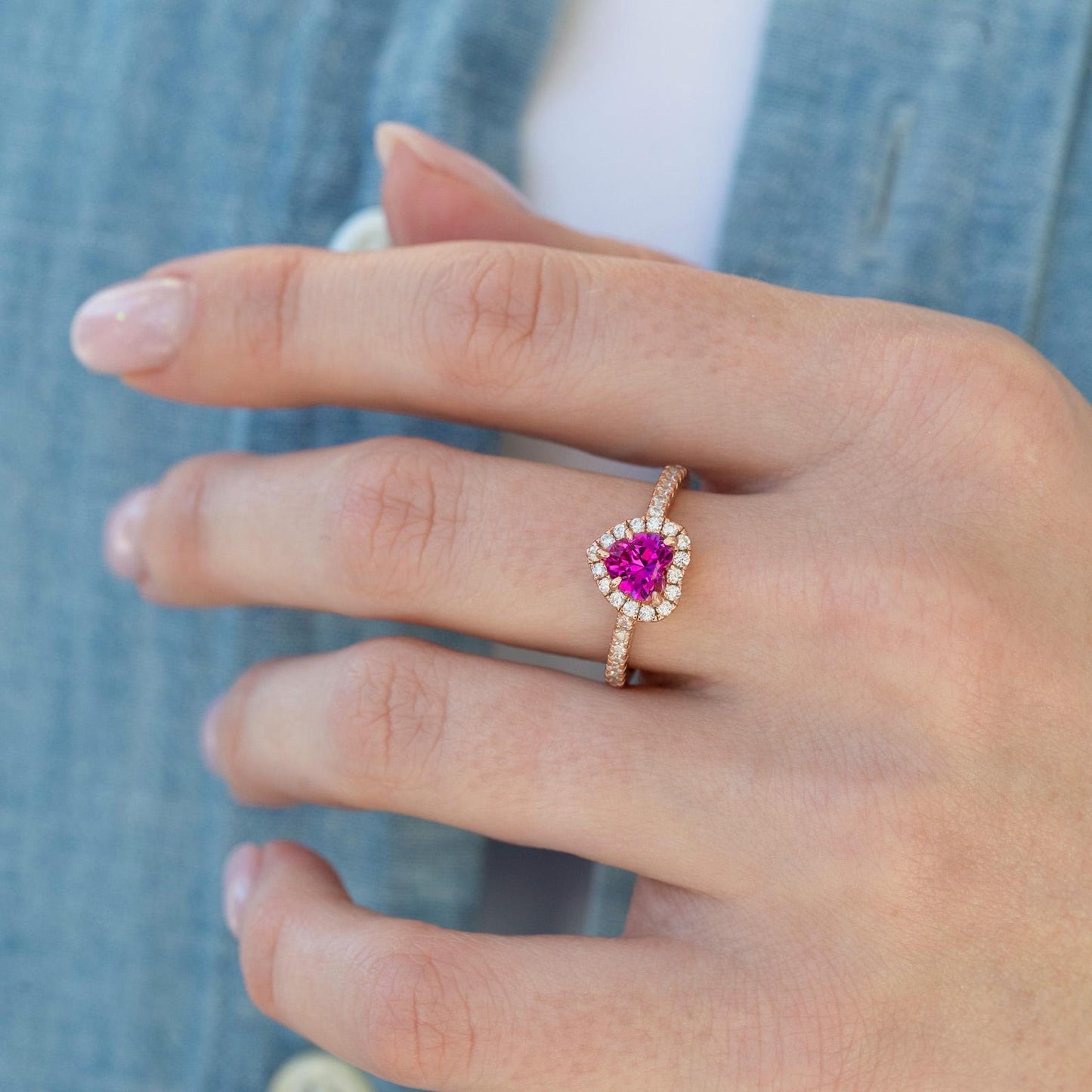 Heart Cut Ruby Promise Ring in 14K Rose Gold Vermeil