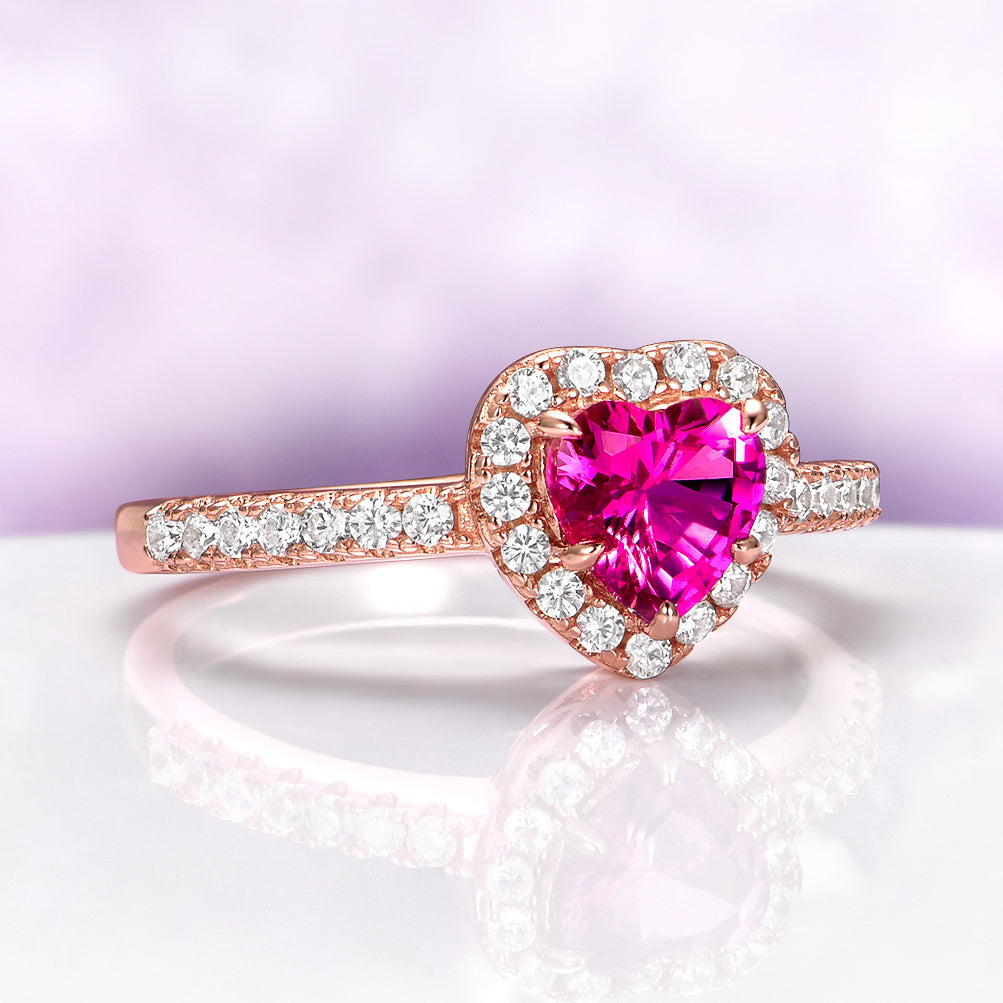 Heart Cut Ruby Promise Ring in 14K Rose Gold Vermeil