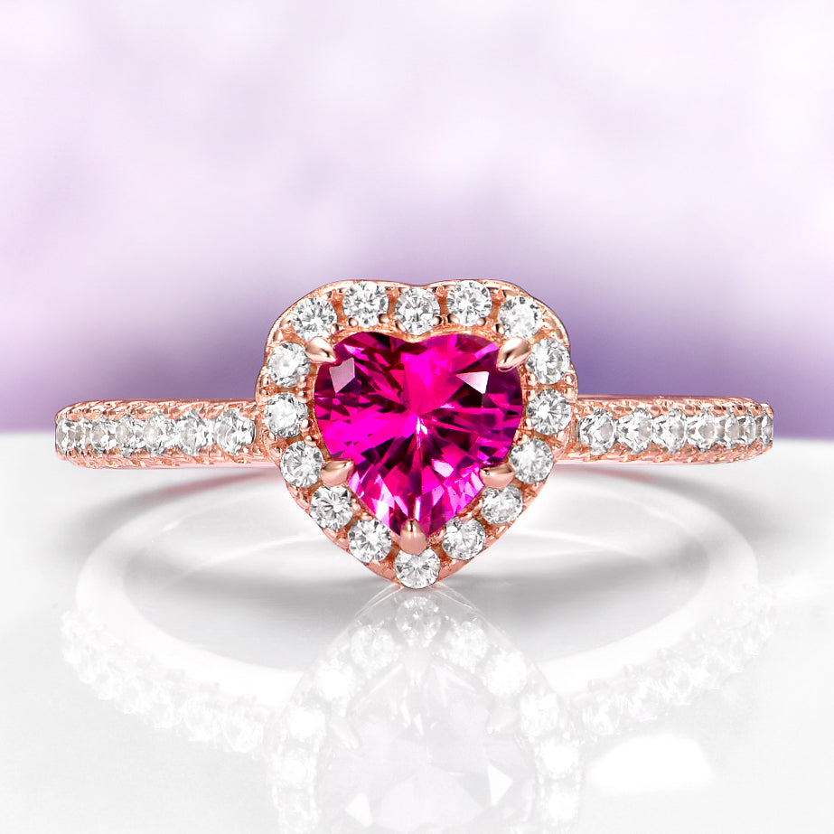 Heart Cut Ruby Promise Ring in 14K Rose Gold Vermeil