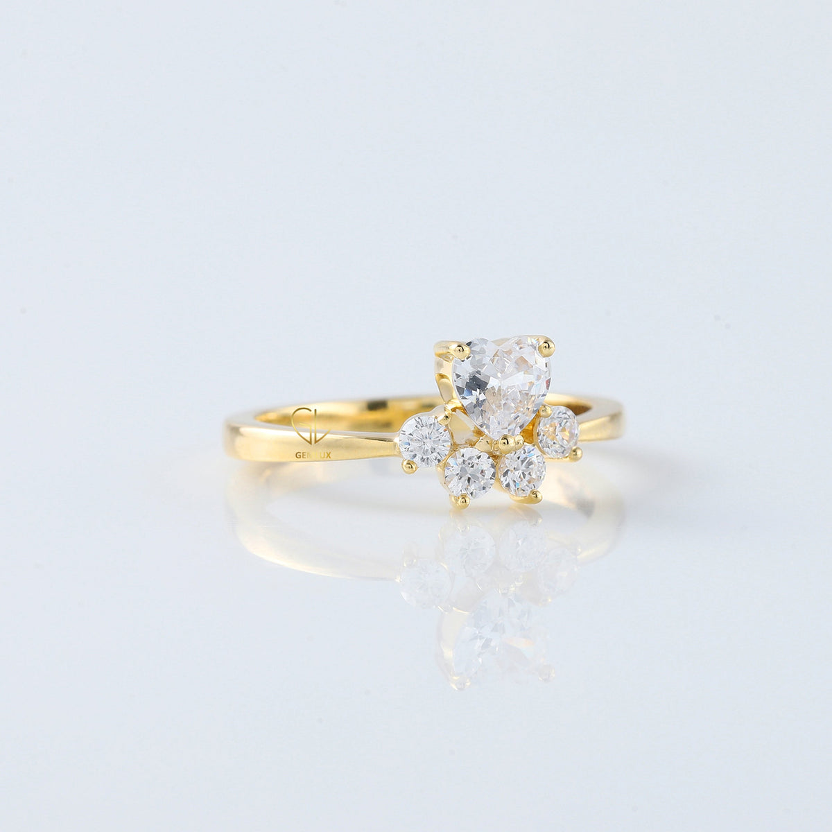 Heart & Round Cut Moissanite Diamond Cat & Dog Paw Five Stone Ring