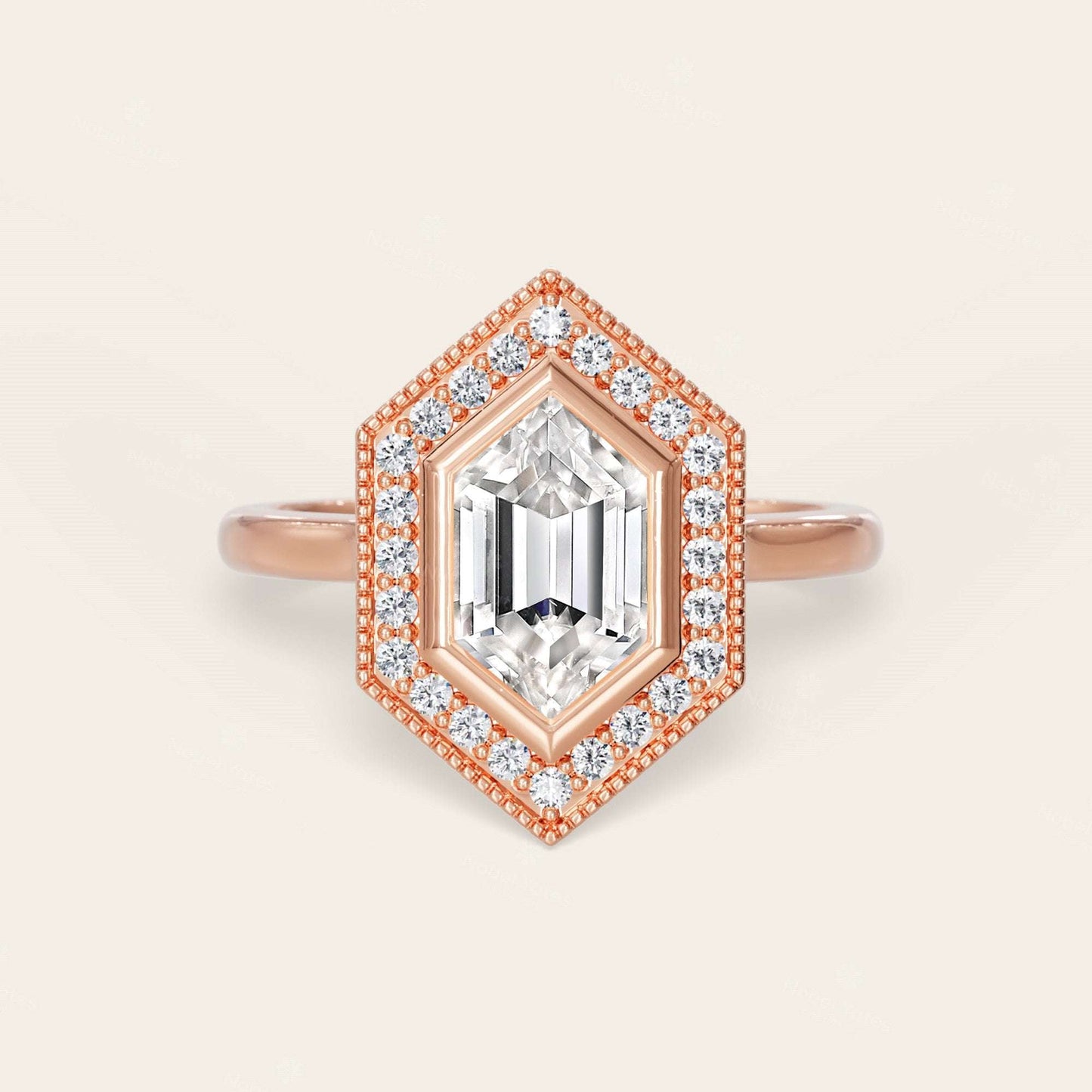 Hexagon Cut Lab Grown Diamond Halo Art Deco Engagement Ring