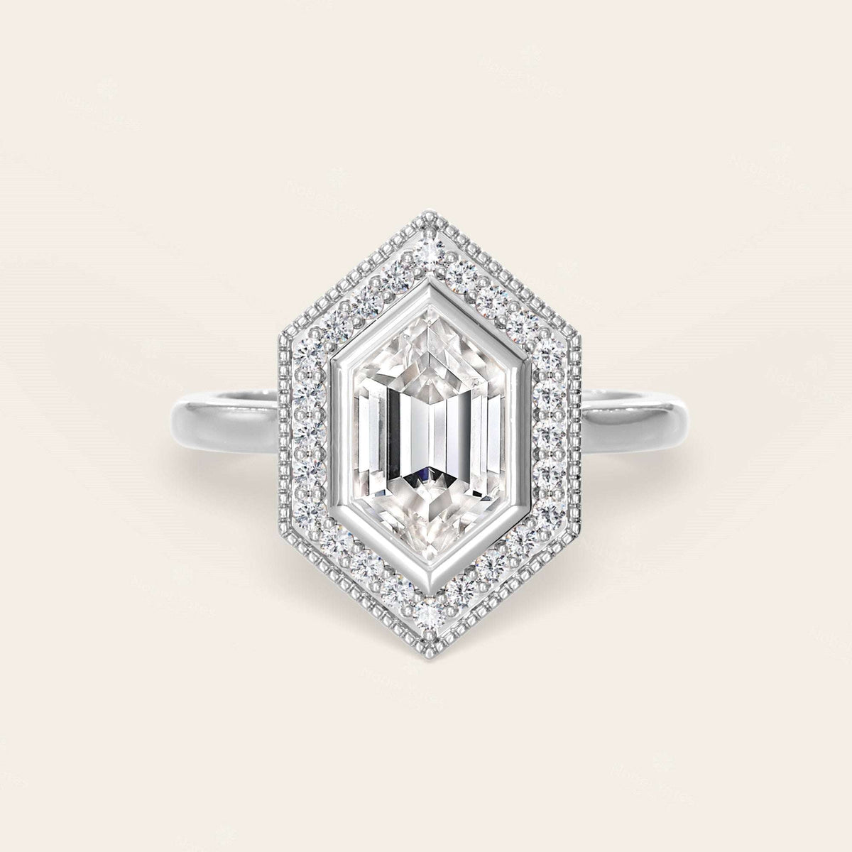 Hexagon Cut Lab Grown Diamond Halo Art Deco Engagement Ring