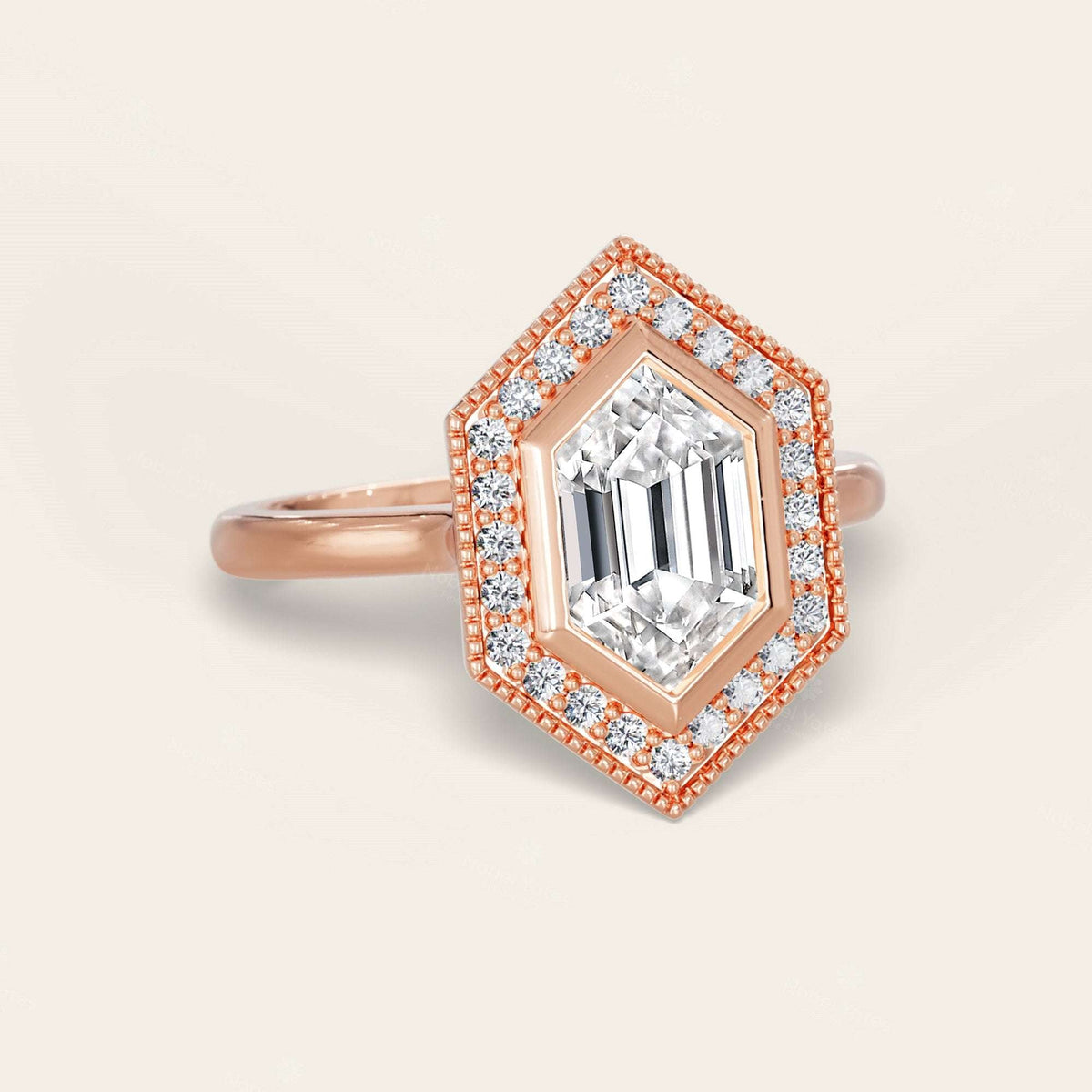 Hexagon Cut Lab Grown Diamond Halo Art Deco Engagement Ring