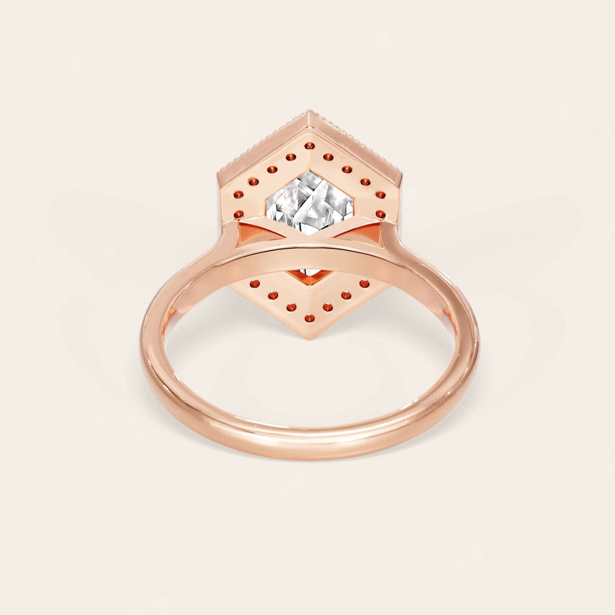 Hexagon Cut Lab Grown Diamond Halo Art Deco Engagement Ring