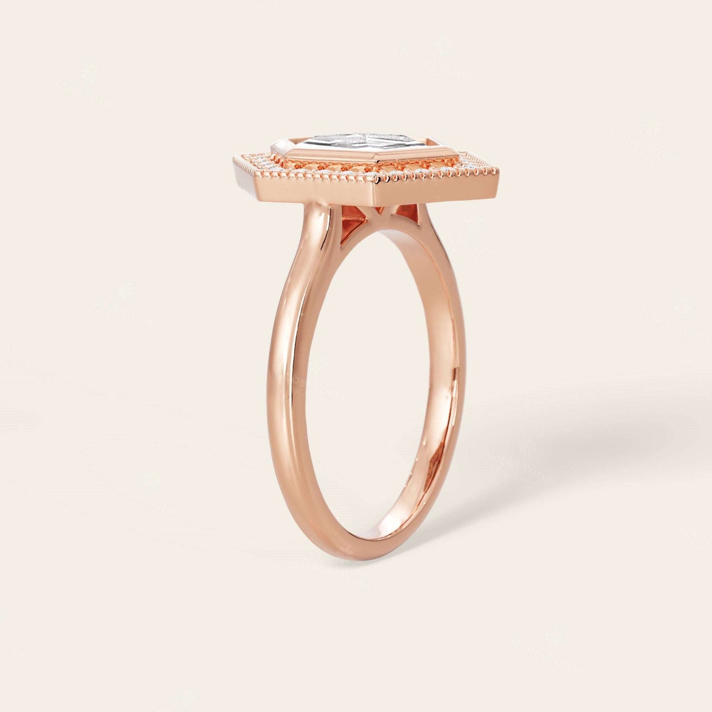 Hexagon Cut Lab Grown Diamond Halo Art Deco Engagement Ring