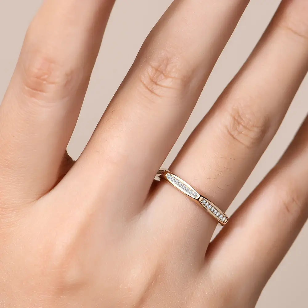 Hexagon Moissanite Pave Eternity Stackable Wedding Band Ring