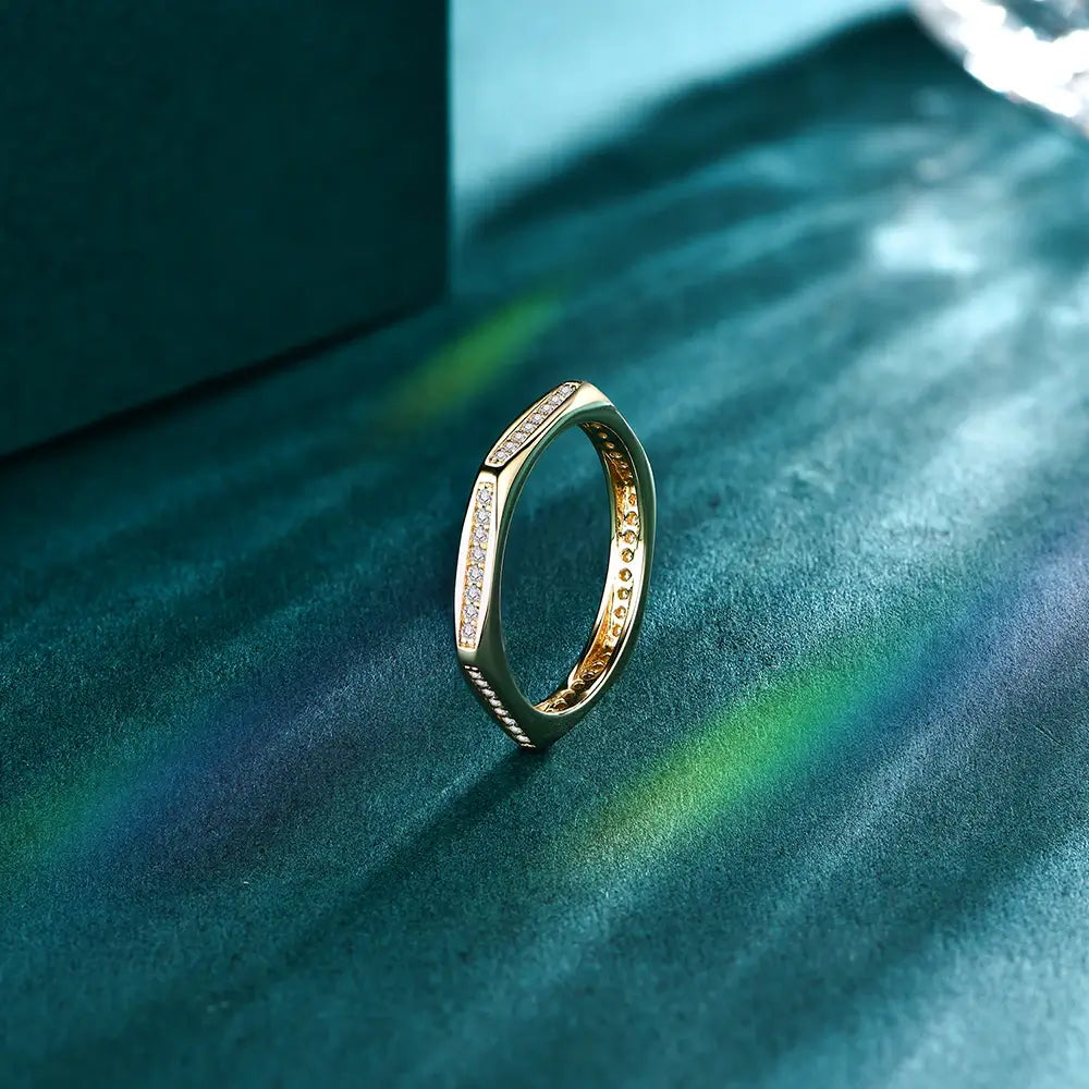 Hexagon Moissanite Pave Eternity Stackable Wedding Band Ring
