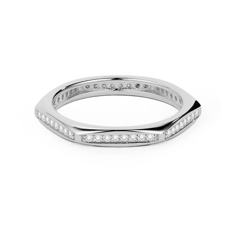 Hexagon Moissanite Pave Eternity Stackable Wedding Band Ring