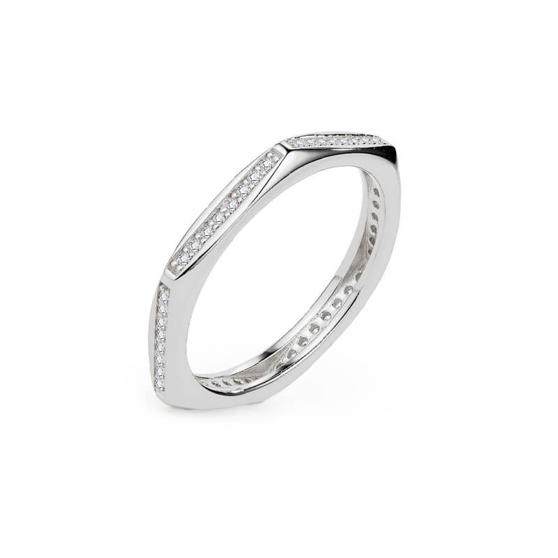 Hexagon Moissanite Pave Eternity Stackable Wedding Band Ring