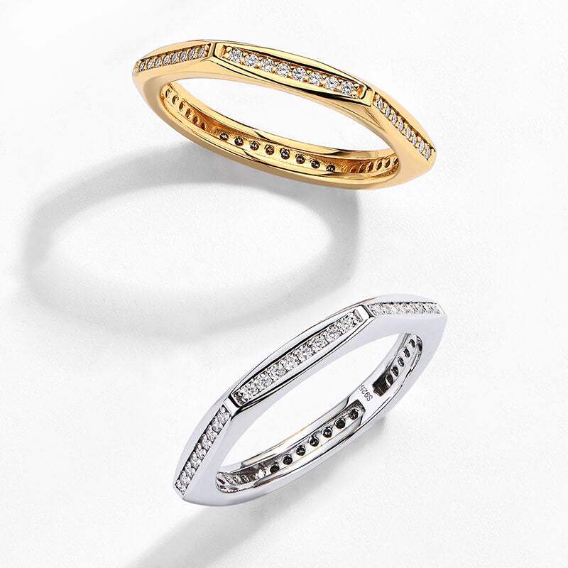 Hexagon Moissanite Pave Eternity Stackable Wedding Band Ring