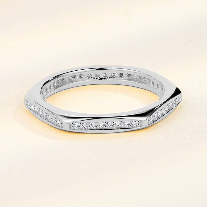 Hexagon Moissanite Pave Eternity Stackable Wedding Band Ring