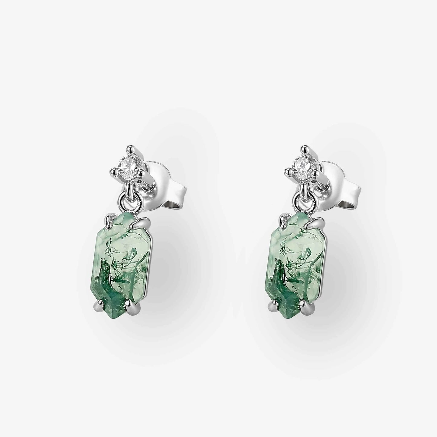 Hexagon Cut Moss Agate Earrings Anniversary Gift for Her