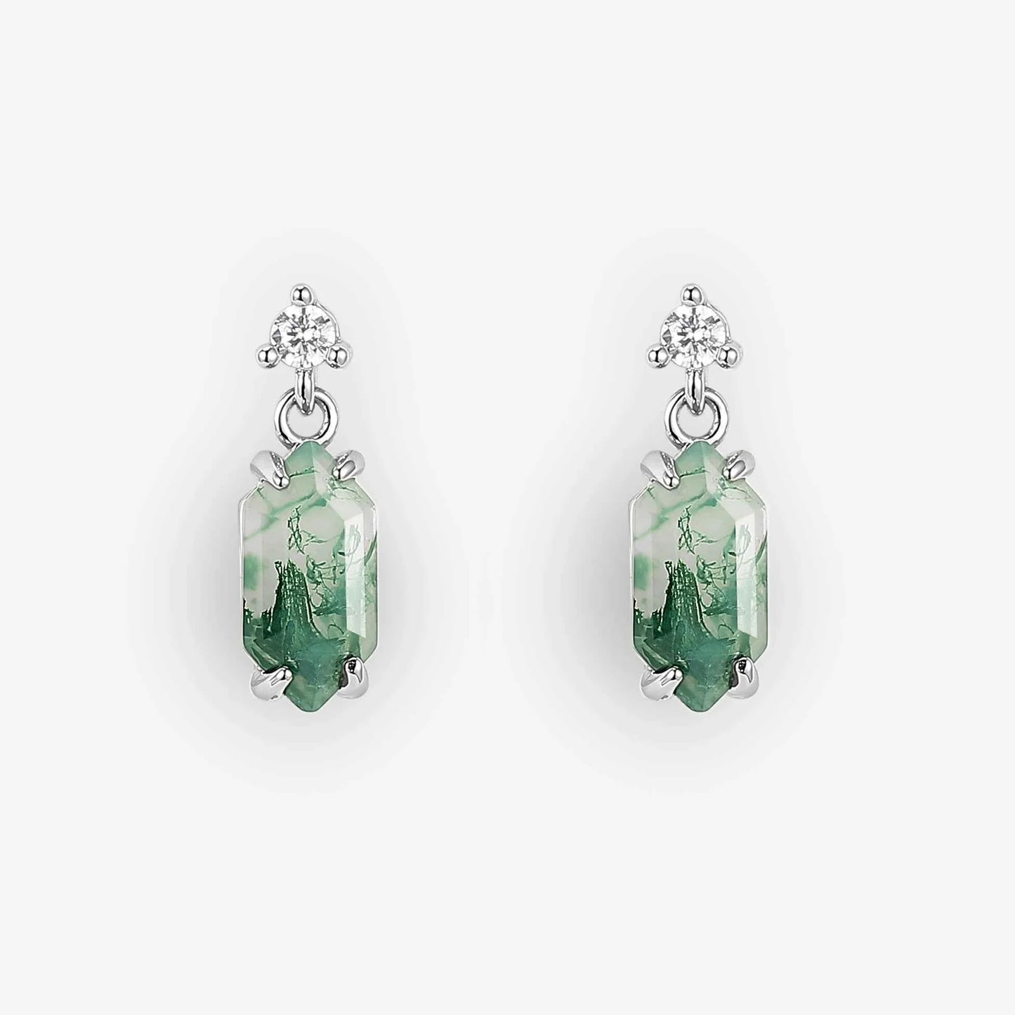 Hexagon Cut Moss Agate Earrings - Ready to Ship