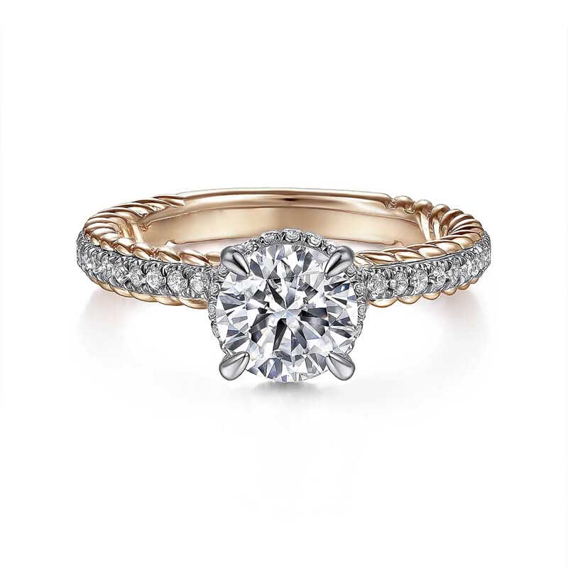Hidden Halo Round Moissanite Pave Two Tone Engagement Ring