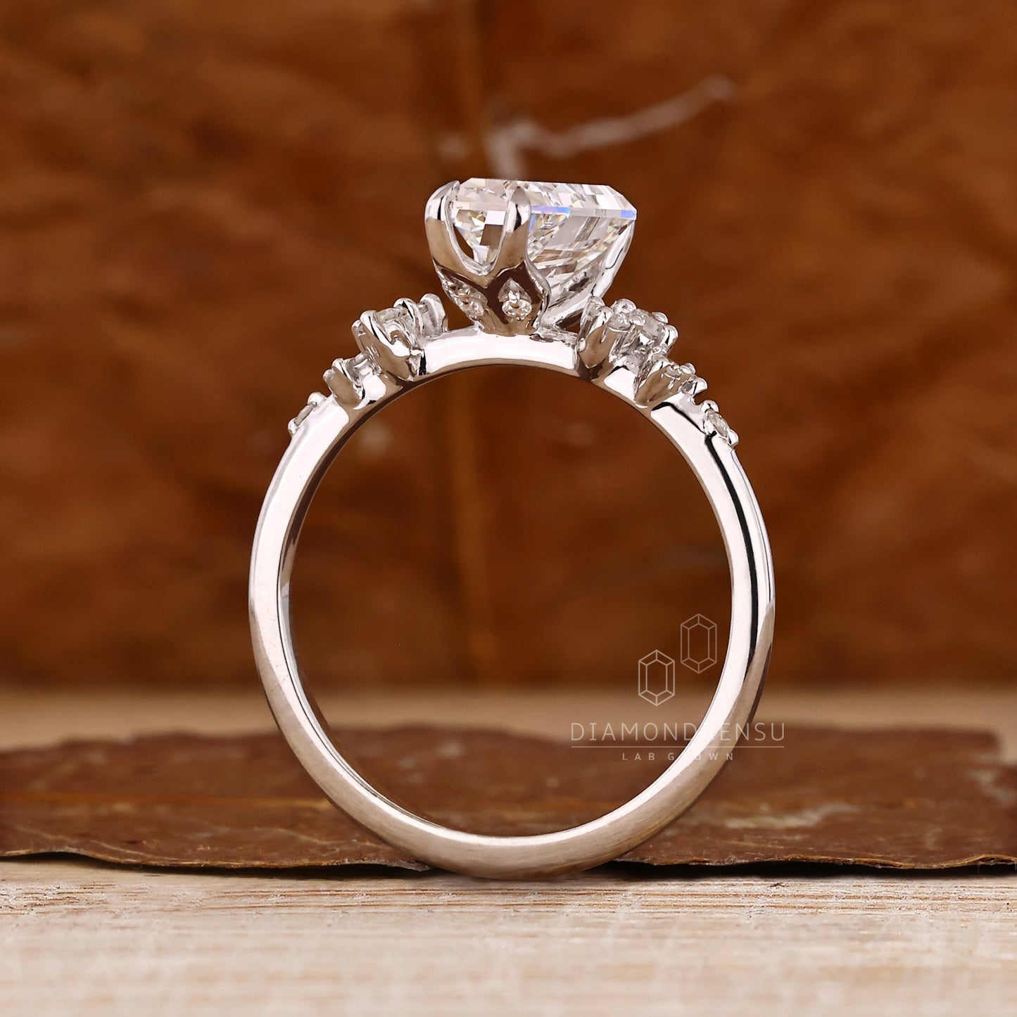 Cluster Diamond Ring with Coffin Center Stone and Tulip Setting